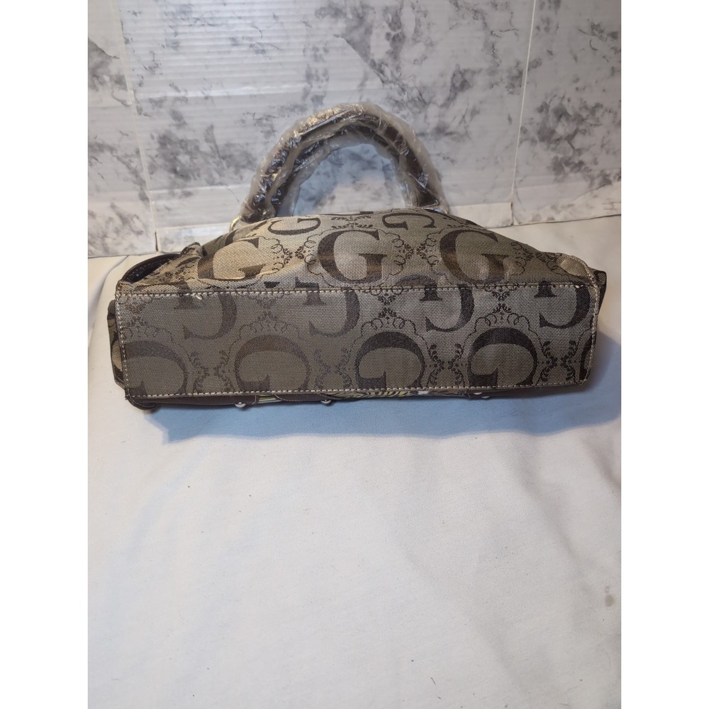 GUESS ? Patchwork Animal Purse Bag Silver Logo Hardware Double Handles 14.5"x9" - Picture 8 of 11